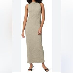 The Drop Lena High Neck Textured Dress Elegant Beige Maxi Dress Sz M Women
